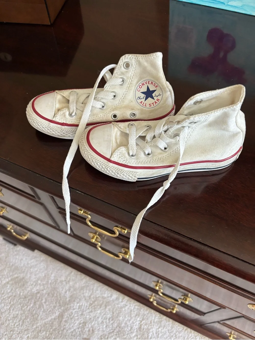 Converse Kids White Canvas High-Top Sneakers with Red Trim
